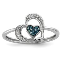 Sterling Silver Blue and White Diamond Heart Ring view 1