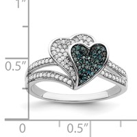 White Night Sterling Silver Rhodium-plated Blue and White Diamond Hearts Ring view 5