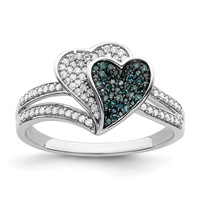 White Night Sterling Silver Rhodium-plated Blue and White Diamond Hearts Ring view 1
