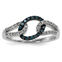 Sterling Silver White & Blue Diamond Ring view 1