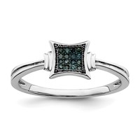 White Night Sterling Silver Rhodium-plated White Blue Diamonds Square Ring view 1