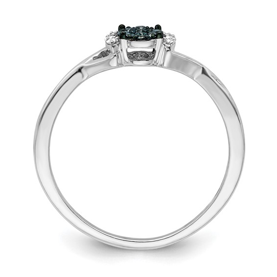 White Night Sterling Silver Rhodium-plated Blue and White Diamond Oval Ring