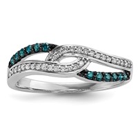 Sterling Silver Blue and White Diamond Ring view 1