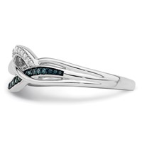 Sterling Silver Rhod Plated Blue and White Diamond Ring view 3