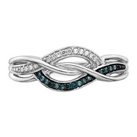 Sterling Silver Rhod Plated Blue and White Diamond Ring view 4