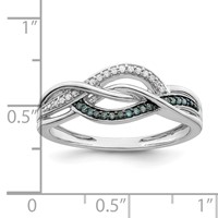 Sterling Silver Rhod Plated Blue and White Diamond Ring view 5