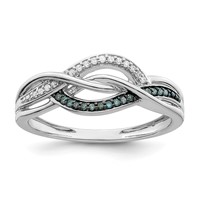 Sterling Silver Rhod Plated Blue and White Diamond Ring view 1