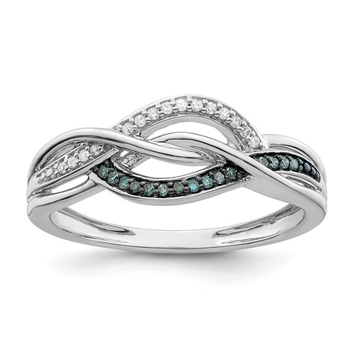 Sterling Silver Rhod Plated Blue and White Diamond Ring
