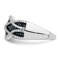 Sterling Silver Rhod Plated Blue and White Diamond Ring view 3