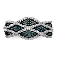 Sterling Silver Rhod Plated Blue and White Diamond Ring view 4