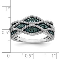 Sterling Silver Rhod Plated Blue and White Diamond Ring view 5