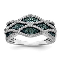 Sterling Silver Rhod Plated Blue and White Diamond Ring view 1
