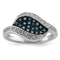 Sterling Silver Blue Diamond Fancy Marquise Ring view 1