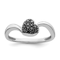 White Night Sterling Silver Rhodium-plated Black Diamond Heart Ring view 1