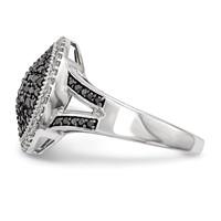 White Night Sterling Silver Rhodium-plated Black and White Diamond Round Ring view 3