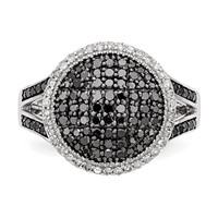 White Night Sterling Silver Rhodium-plated Black and White Diamond Round Ring view 4