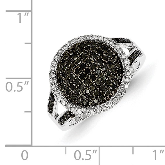 White Night Sterling Silver Rhodium-plated Black and White Diamond Round Ring