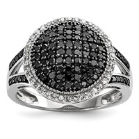 White Night Sterling Silver Rhodium-plated Black and White Diamond Round Ring view 1