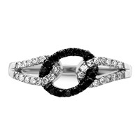 White Night Sterling Silver Rhodium-plated Black and White Diamond Ring view 4