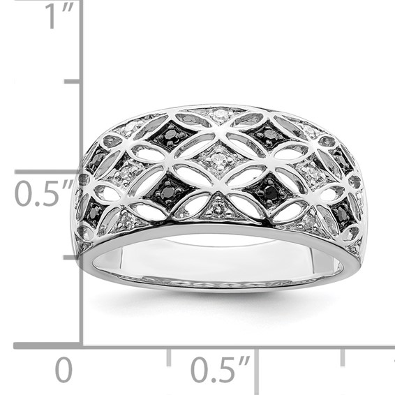 White Night Sterling Silver Rhodium-plated Black and White Diamond Ring