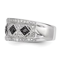 Sterling Silver Black White Diamond Ring view 3