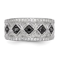 Sterling Silver Black White Diamond Ring view 4