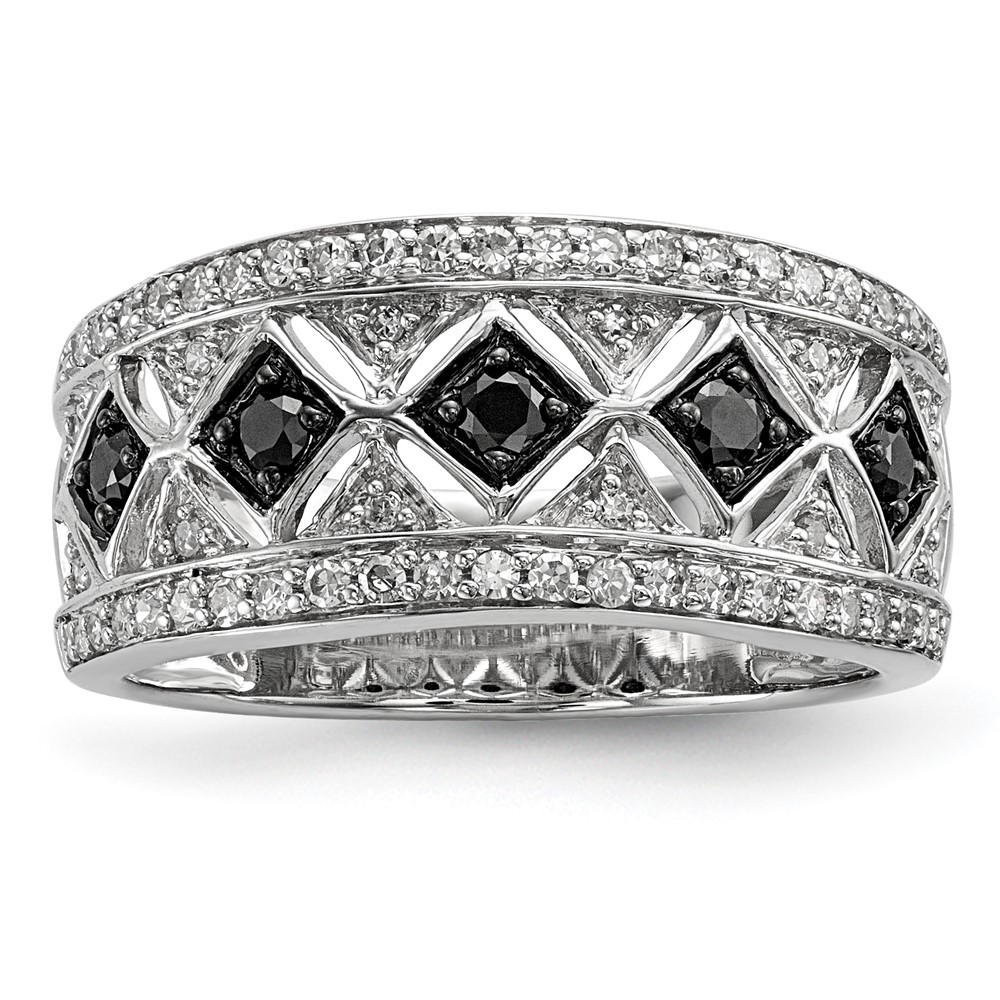 Sterling Silver Black White Diamond Ring