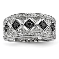 Sterling Silver Black White Diamond Ring view 1