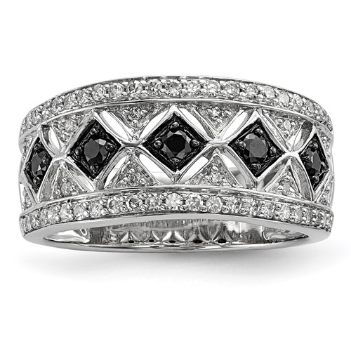 Sterling Silver Black White Diamond Ring
