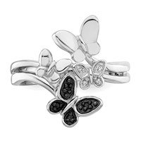 White Night Sterling Silver Rhodium-plated White and Black Diamond Butterfly Ring view 4