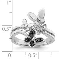 White Night Sterling Silver Rhodium-plated White and Black Diamond Butterfly Ring view 5