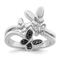 White Night Sterling Silver Rhodium-plated White and Black Diamond Butterfly Ring view 1