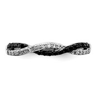 White Night Sterling Silver Rhodium-plated Black and White Criss Cross Diamond Ring view 4