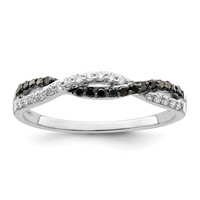 White Night Sterling Silver Rhodium-plated Black and White Criss Cross Diamond Ring view 1
