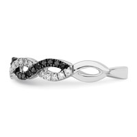 White Night Sterling Silver Rhodium-plated Black and White Criss Cross Diamond Ring view 3