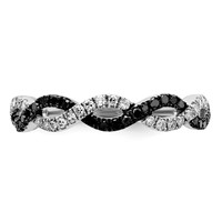 White Night Sterling Silver Rhodium-plated Black and White Criss Cross Diamond Ring view 4