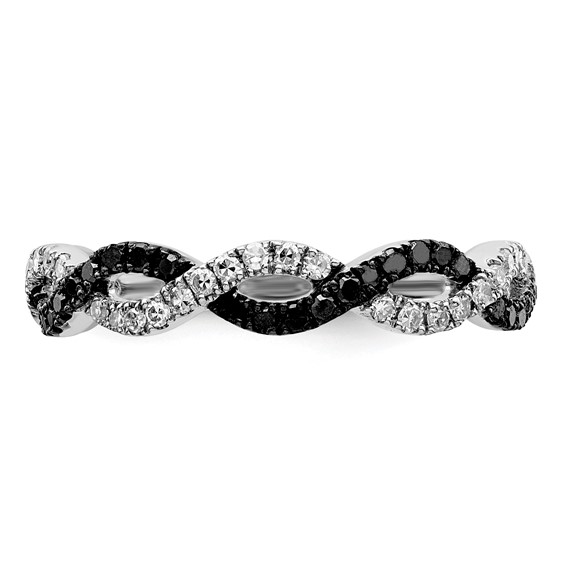 White Night Sterling Silver Rhodium-plated Black and White Criss Cross Diamond Ring