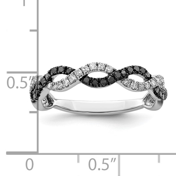 White Night Sterling Silver Rhodium-plated Black and White Criss Cross Diamond Ring