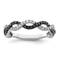 White Night Sterling Silver Rhodium-plated Black and White Criss Cross Diamond Ring view 1