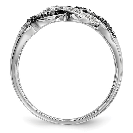 White Night Sterling Silver Rhodium-plated Black and White Diamond Intertwined Ring