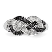 White Night Sterling Silver Rhodium-plated Black and White Diamond Intertwined Ring view 4