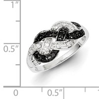 White Night Sterling Silver Rhodium-plated Black and White Diamond Intertwined Ring view 5