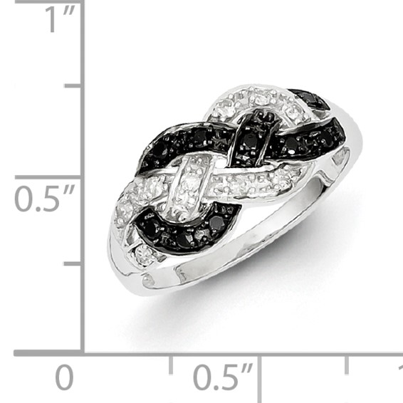 White Night Sterling Silver Rhodium-plated Black and White Diamond Intertwined Ring