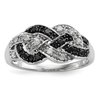 White Night Sterling Silver Rhodium-plated Black and White Diamond Intertwined Ring view 1