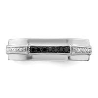 White Night Sterling Silver Rhodium-plated White and Black Diamond Men's Ring view 4