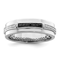 White Night Sterling Silver Rhodium-plated White and Black Diamond Men's Ring view 1