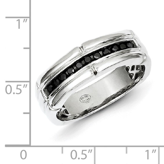 White Night Sterling Silver Rhodium-plated Black Diamond Men's Ring