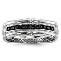 White Night Sterling Silver Rhodium-plated Black Diamond Men's Ring view 1