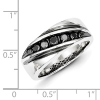 White Night Sterling Silver Rhodium-plated Black Diamond Men's Band Ring view 5