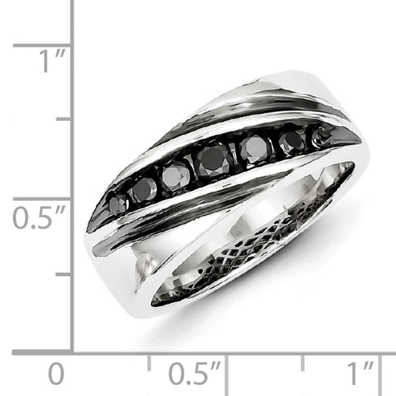 White Night Sterling Silver Rhodium-plated Black Diamond Men's Band Ring